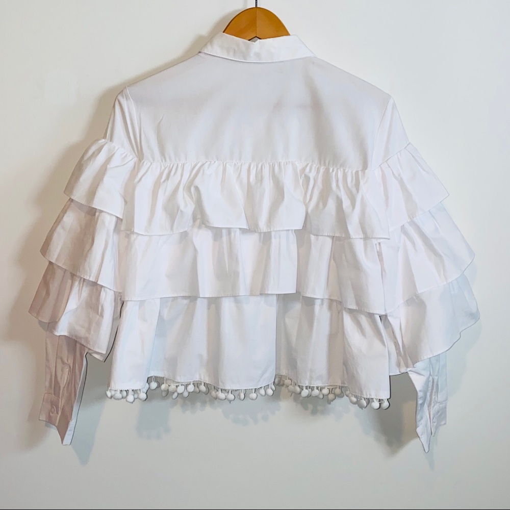 White Button Down Tiered Ruffle Collared Top By H… - image 5
